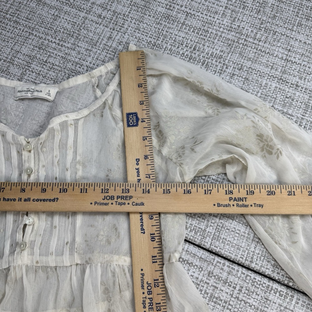 Abercrombie & Fitch‎ Babydoll Tiered Sheer Pintuck Blouse Cream Coquette Size S - Picture 7 of 14